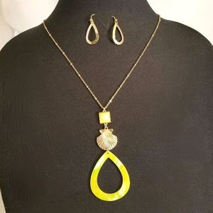 Cloie Shell Texture Metal Long Necklace With Shell-Textured Metal Teardrop
